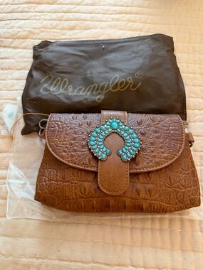 Wrangler Brown Crossbody with Turquoise Stone Accent